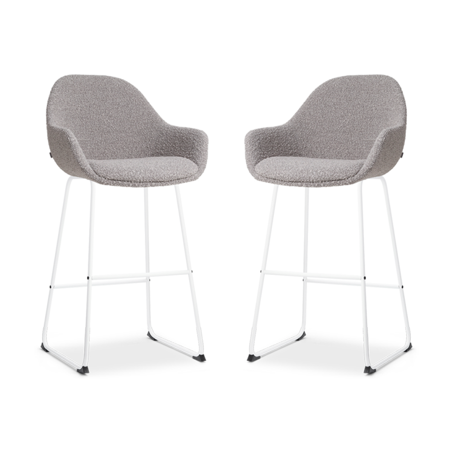 Nino-Mae barkruk bouclé taupe - wit onderstel - 75 cm - set van 2 Nino-Mae barkruk bouclé taupe - wit onderstel - 75 cm - set van 2 afbeelding 1