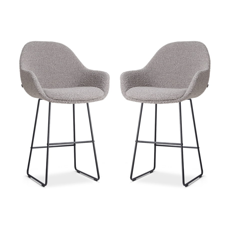 Nino-Mae barkruk bouclé taupe - zwart onderstel - 65 cm - set van 2 Nino-Mae barkruk bouclé taupe - zwart onderstel - 65 cm - set van 2 afbeelding 1