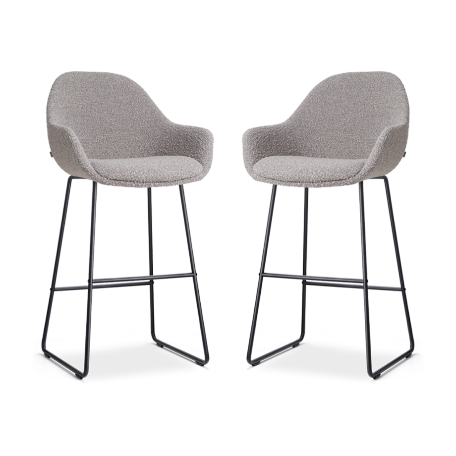 Nino-Mae barkruk bouclé taupe - zwart onderstel - 75 cm - set van 2 Nino-Mae barkruk bouclé taupe - zwart onderstel - 75 cm - set van 2 afbeelding 1