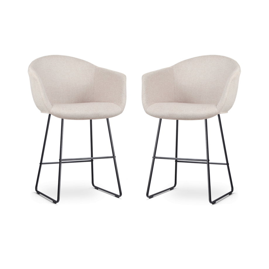 Nino-Otis barkruk beige - zwart onderstel - 65 cm - set van 2 afbeelding 1