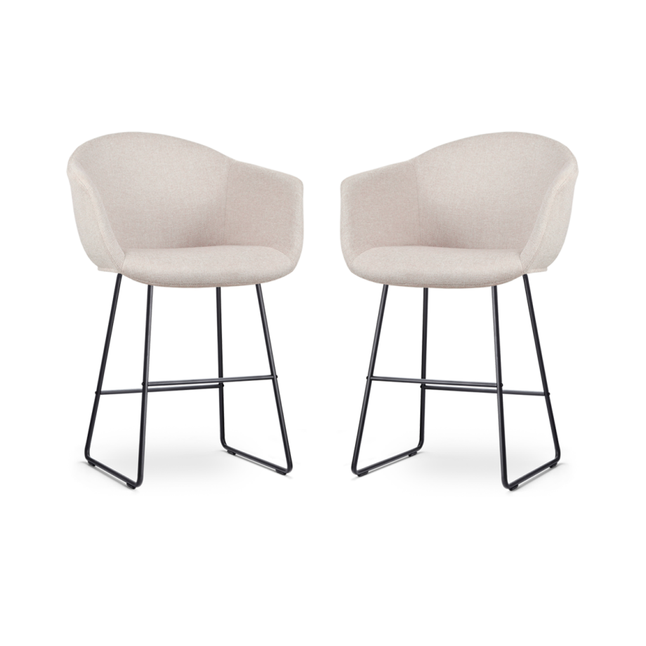 Nino-Otis barkruk beige - zwart onderstel - 65 cm - set van 2 afbeelding 1