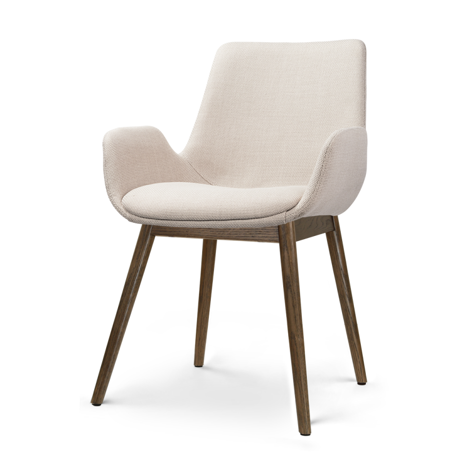 Nio-Eef eetkamerstoel beige gemêleerd - walnoot houten onderstel afbeelding 1