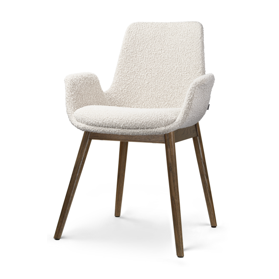 Nio-Eef eetkamerstoel bouclé beige - walnoot houten onderstel afbeelding 1