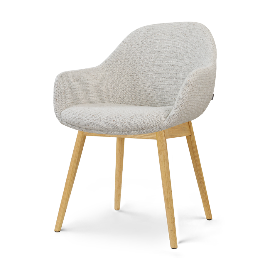 Nio-Mae eetkamerstoel beige gemêleerd - houten onderstel afbeelding 1