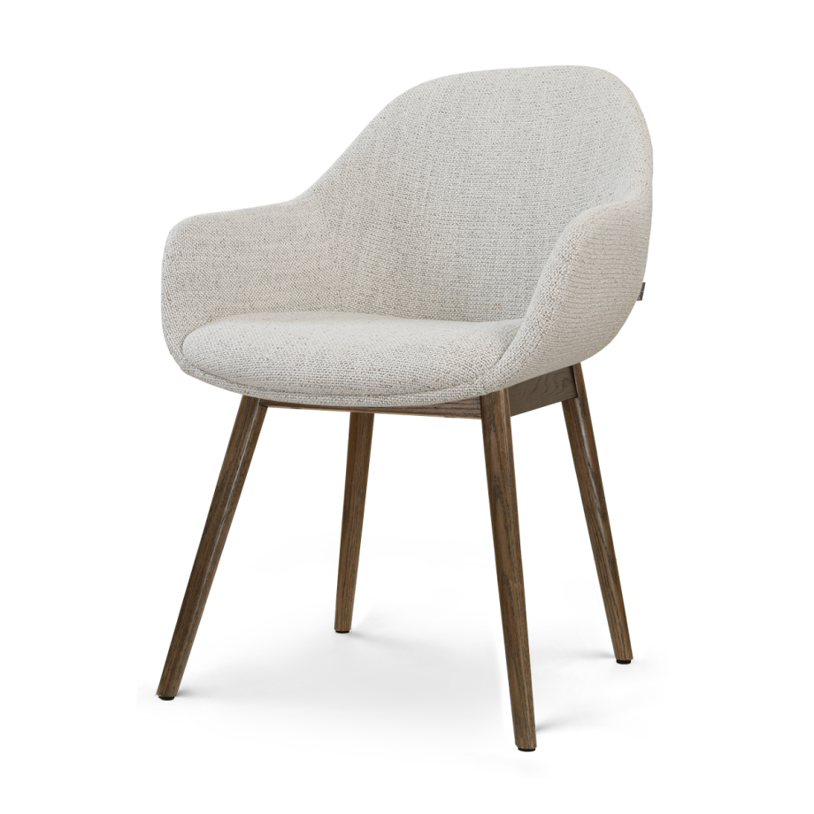 Nio-Mae eetkamerstoel beige gemêleerd - walnoot houten onderstel afbeelding 1