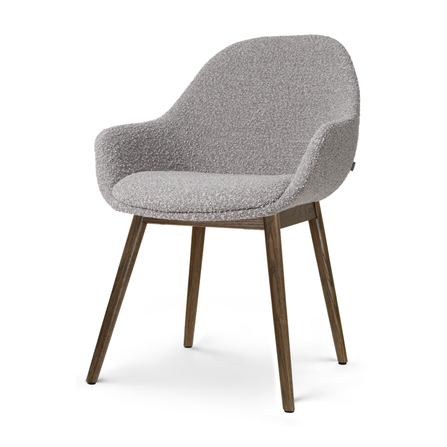 Nio-Mae eetkamerstoel bouclé taupe - walnoot houten onderstel Nio-Mae eetkamerstoel bouclé taupe - walnoot houten onderstel afbeelding 1