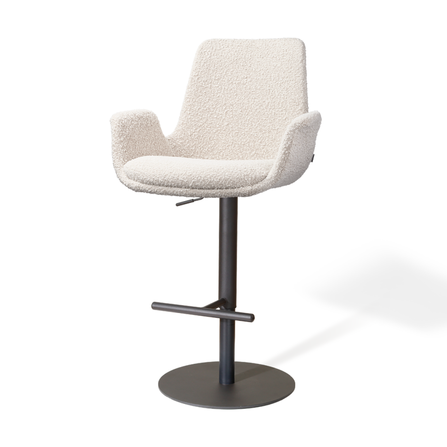 Niva-Eef draaibare tulp barkruk bouclé beige - verstelbaar - mat zwart onderstel afbeelding 1