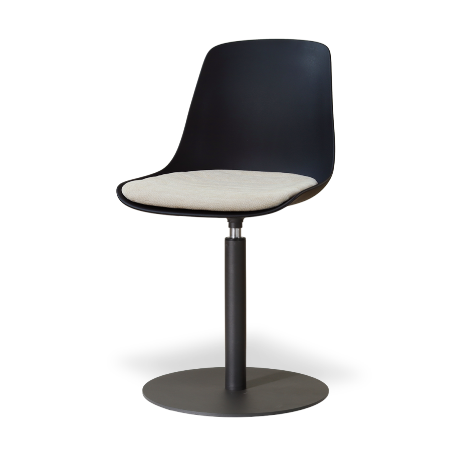 Niva-Liv draaibare tulp eetkamerstoel zwart met naturelbeige zitkussen - mat zwart onderstel afbeelding 1