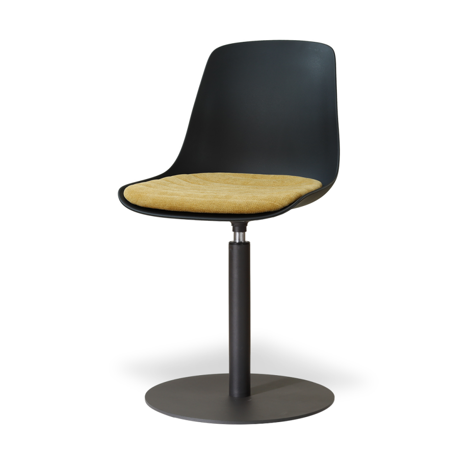 Niva-Liv draaibare tulp eetkamerstoel zwart met warm oker zitkussen - mat zwart onderstel afbeelding 1