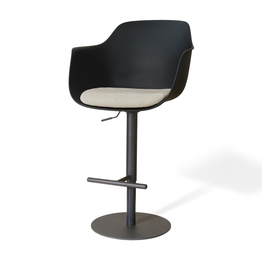 Niva-Liz draaibare tulp barkruk zwart met naturelbeige zitkussen - verstelbaar - mat zwart onderstel afbeelding 1