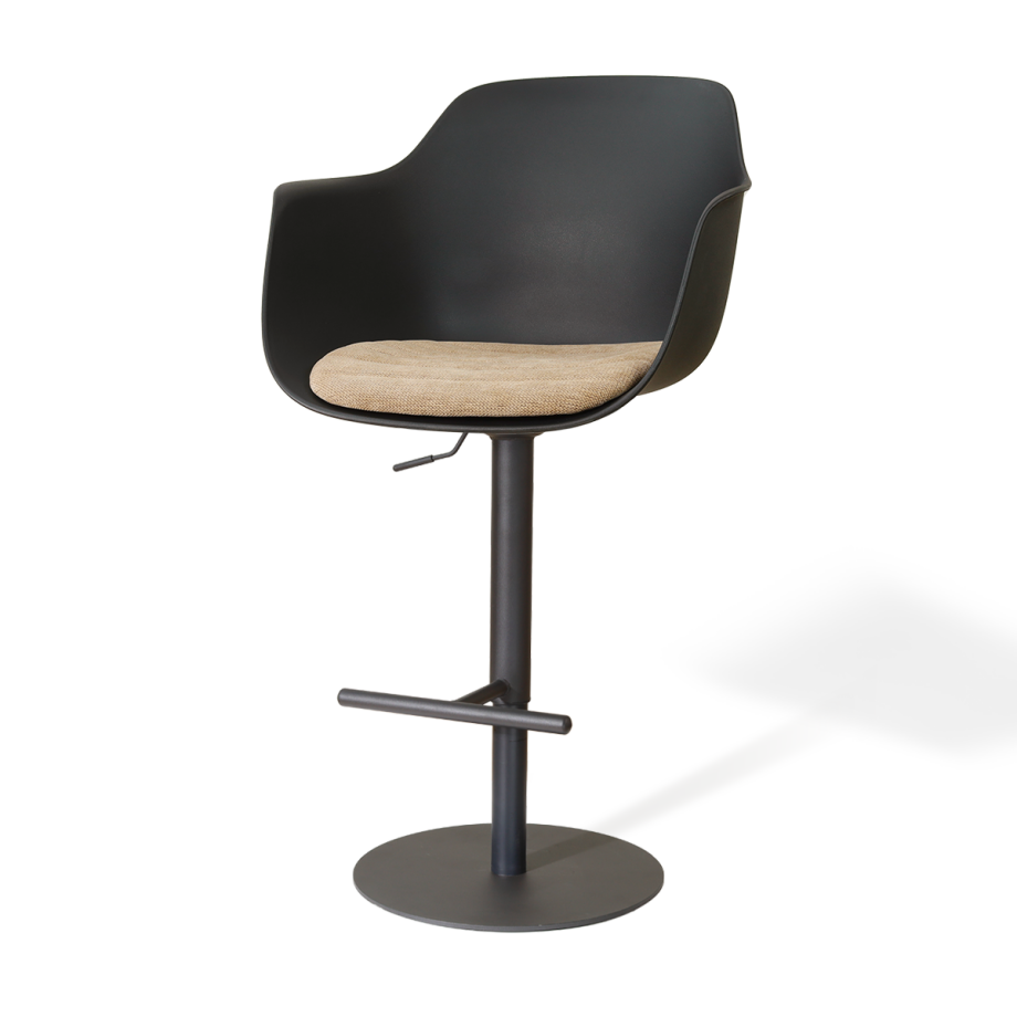 Niva-Liz draaibare tulp barkruk zwart met nougatbruin zitkussen - verstelbaar - mat zwart onderstel Niva-Liz draaibare tulp barkruk zwart met nougatbruin zitkussen - verstelbaar - mat zwart onderstel afbeelding 1