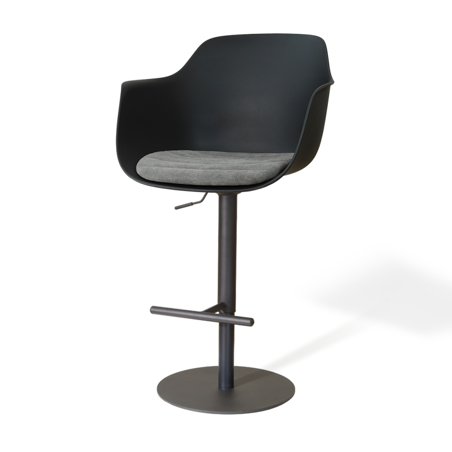 Niva-Liz draaibare tulp barkruk zwart met zeegrijs zitkussen - verstelbaar - mat zwart onderstel afbeelding 1