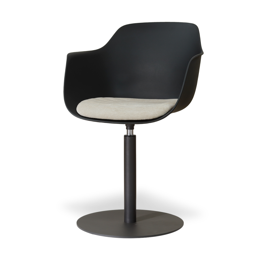 Niva-Liz draaibare tulp eetkamerstoel zwart met naturelbeige zitkussen - mat zwart onderstel afbeelding 1