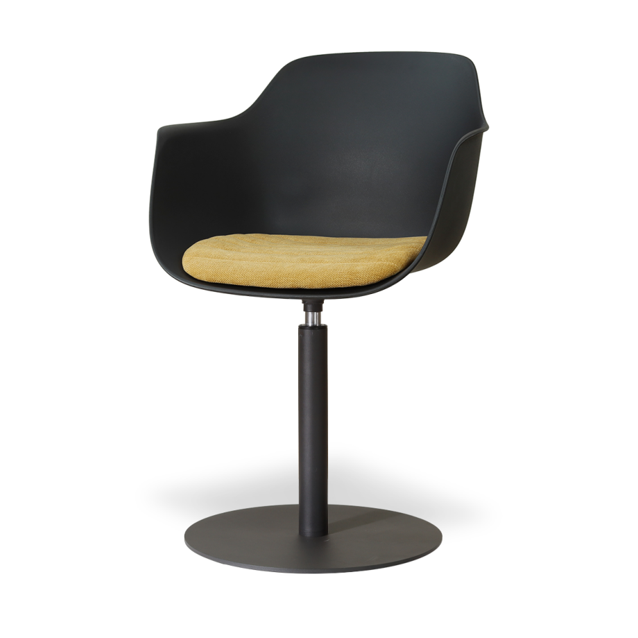 Niva-Liz draaibare tulp eetkamerstoel zwart met warm oker zitkussen - mat zwart onderstel Niva-Liz draaibare tulp eetkamerstoel zwart met warm oker zitkussen - mat zwart onderstel afbeelding 1