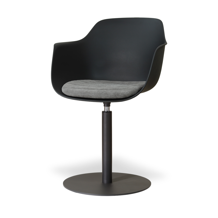 Niva-Liz draaibare tulp eetkamerstoel zwart met zeegrijs zitkussen - mat zwart onderstel Niva-Liz draaibare tulp eetkamerstoel zwart met zeegrijs zitkussen - mat zwart onderstel afbeelding 1
