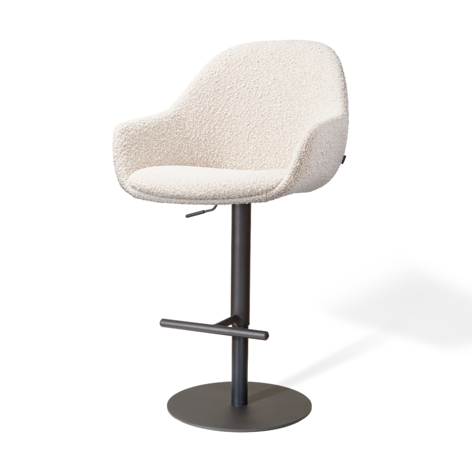 Niva-Mae draaibare tulp barkruk bouclé beige - verstelbaar - mat zwart onderstel afbeelding 1