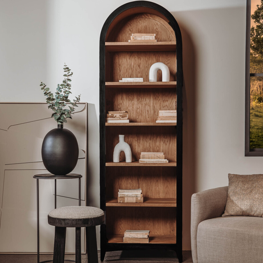 Tower Living Wandkast 'Rotondi' Mangohout en eikenfineer, 220 x 70cm, kleur Zwart afbeelding 