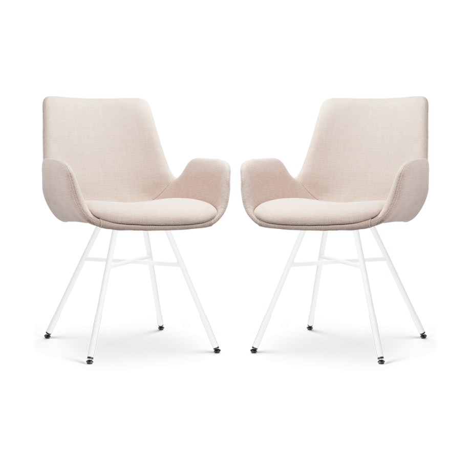Noa-Eef eetkamerstoel beige - wit onderstel - set van 2 afbeelding 1