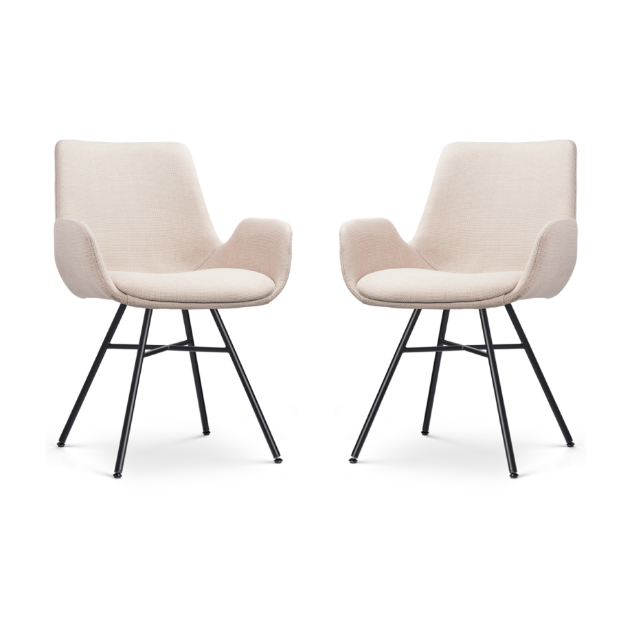 Noa-Eef eetkamerstoel beige - zwart onderstel - set van 2 afbeelding 1