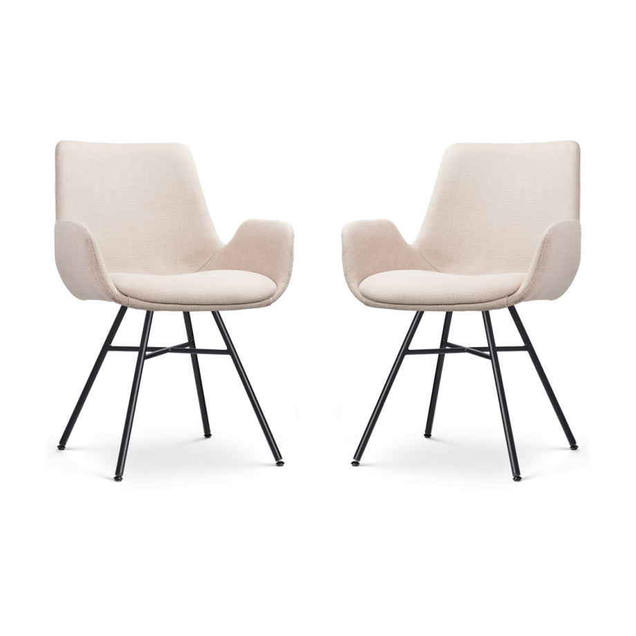 Noa-Eef eetkamerstoel beige - zwart onderstel - set van 2 afbeelding 1