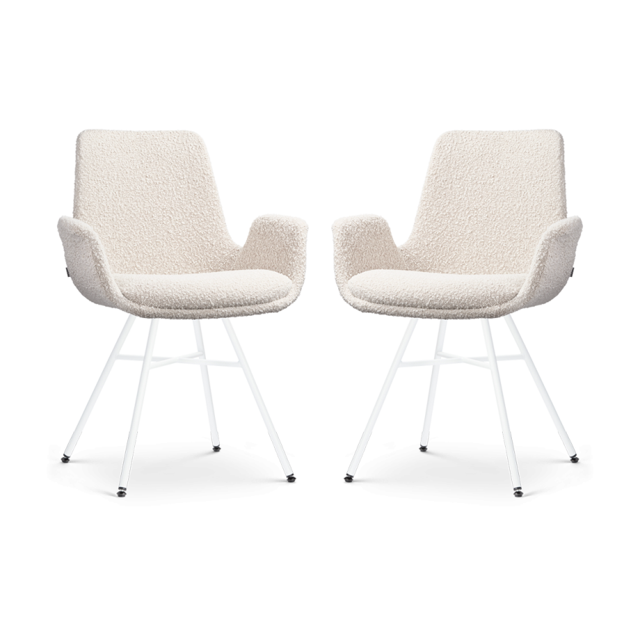 Noa-Eef eetkamerstoel bouclé beige - wit onderstel - set van 2 afbeelding 1