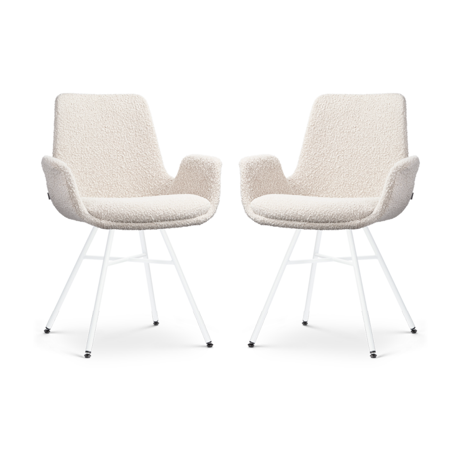 Noa-Eef eetkamerstoel bouclé beige - wit onderstel - set van 2 afbeelding 1
