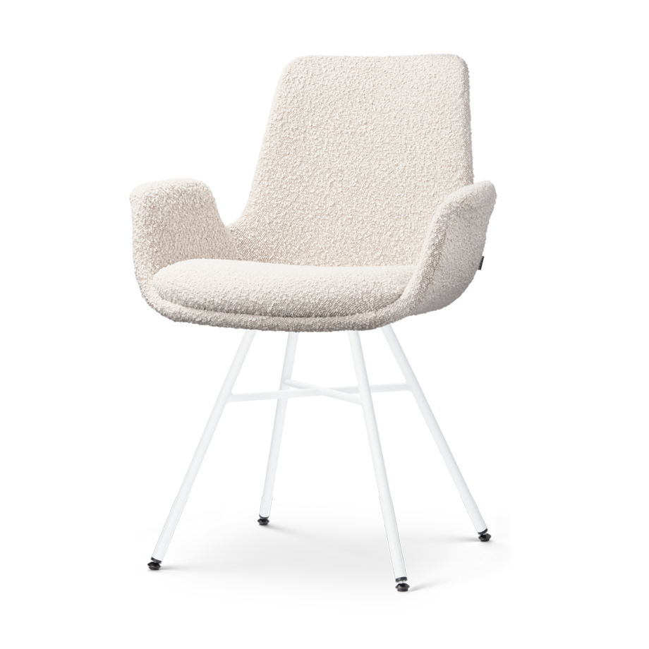 Noa-Eef eetkamerstoel bouclé beige - wit onderstel afbeelding 1