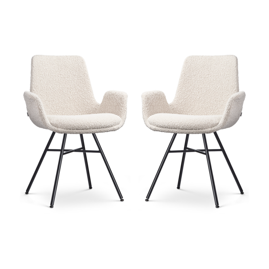 Noa-Eef eetkamerstoel bouclé beige - zwart onderstel - set van 2 afbeelding 1