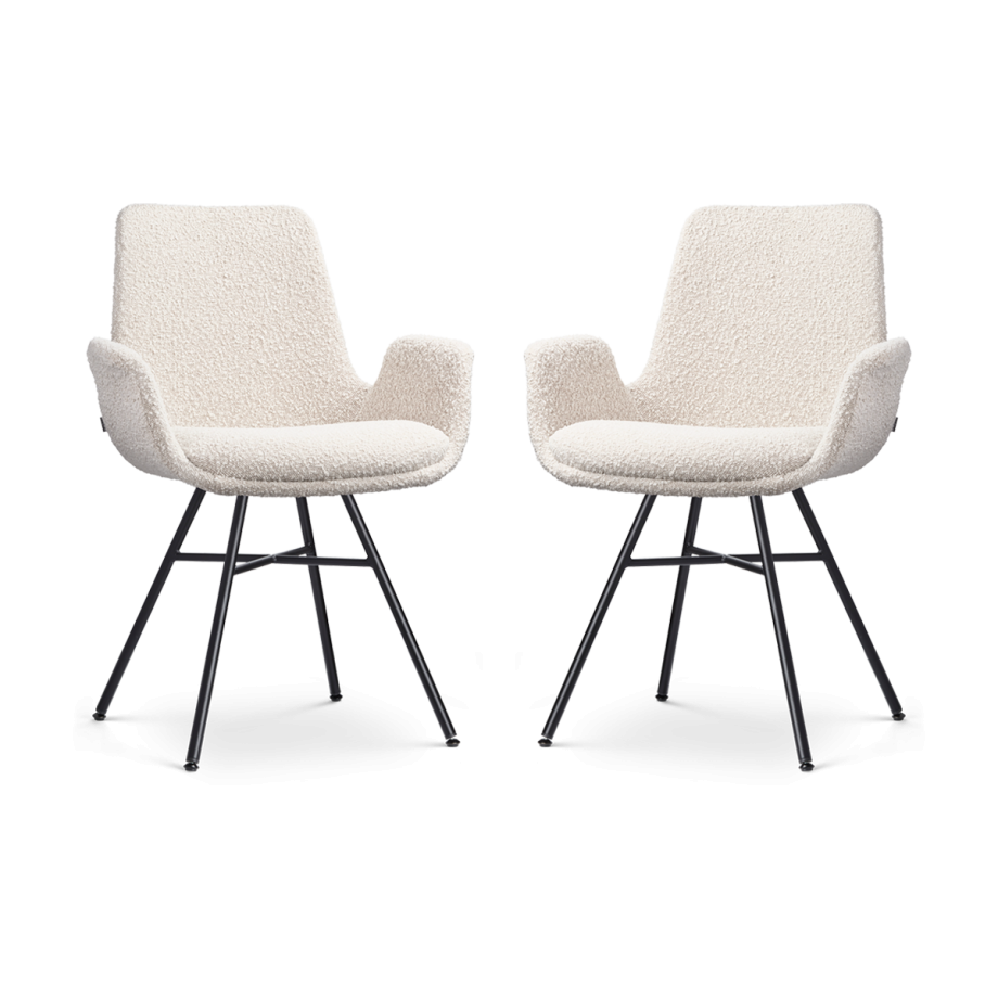 Noa-Eef eetkamerstoel bouclé beige - zwart onderstel - set van 2 afbeelding 1