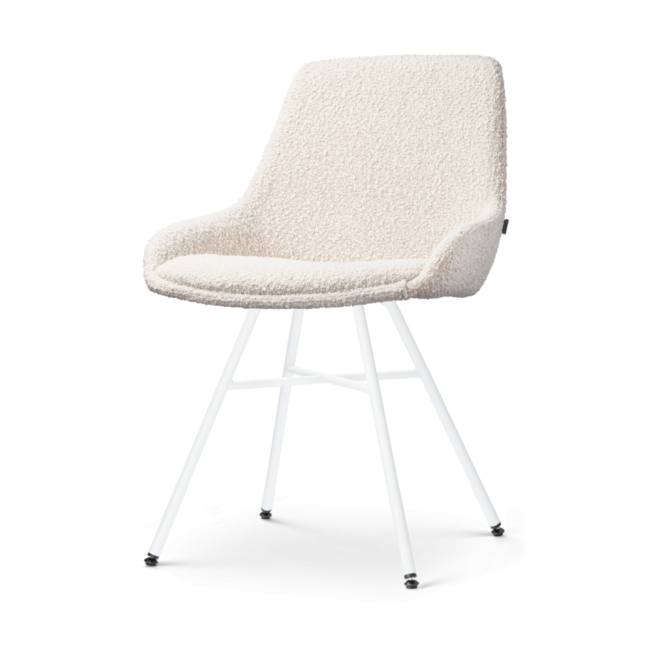 Noa-Isa eetkamerstoel bouclé beige - wit onderstel afbeelding 1