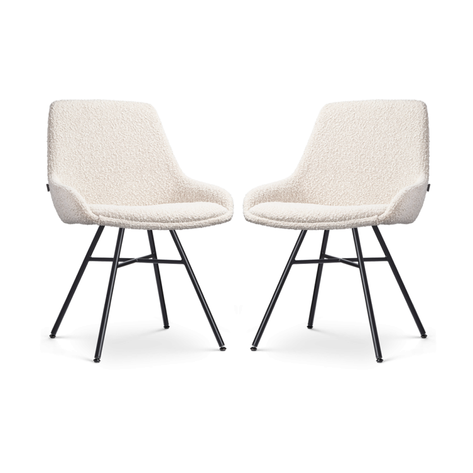 Noa-Isa eetkamerstoel bouclé beige - zwart onderstel - set van 2 afbeelding 1