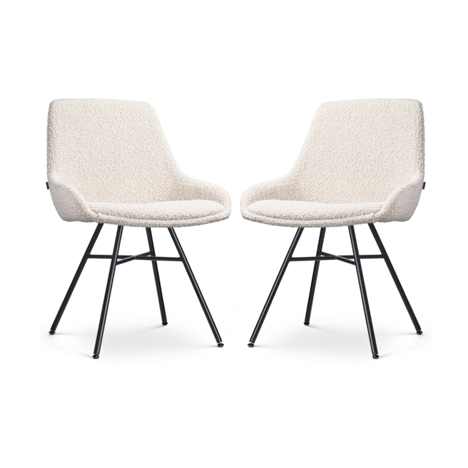 Noa-Isa eetkamerstoel bouclé beige - zwart onderstel - set van 2 afbeelding 1