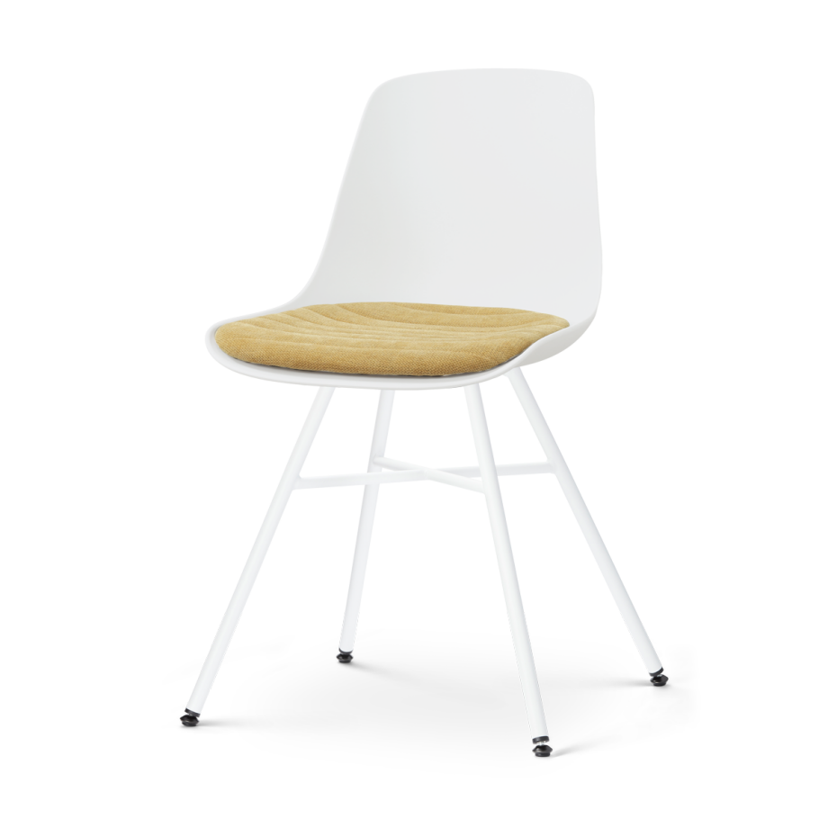 Noa-Liv eetkamerstoel wit met warm oker zitkussen - wit onderstel afbeelding 1