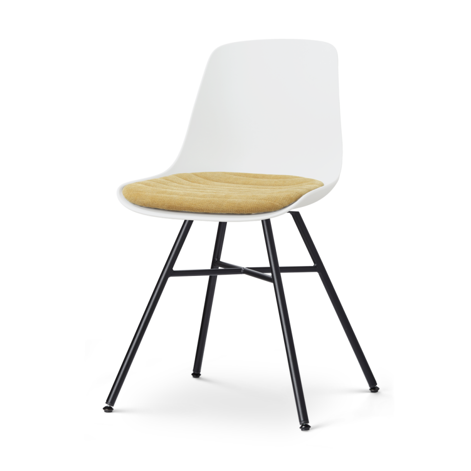 Noa-Liv eetkamerstoel wit met warm oker zitkussen - zwart onderstel afbeelding 1