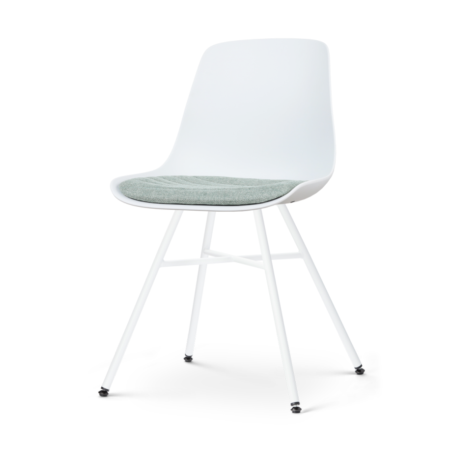 Noa-Liv eetkamerstoel wit met zacht groen zitkussen - wit onderstel Noa-Liv eetkamerstoel wit met zacht groen zitkussen - wit onderstel afbeelding 1