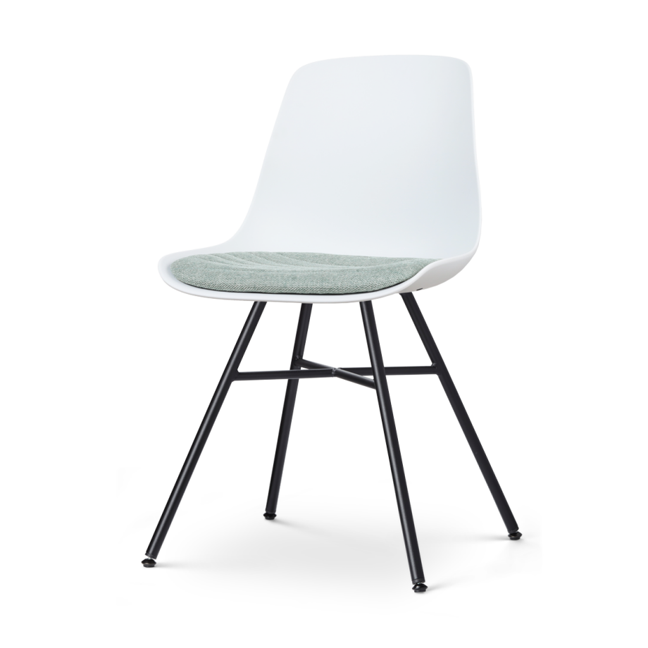 Noa-Liv eetkamerstoel wit met zacht groen zitkussen - zwart onderstel Noa-Liv eetkamerstoel wit met zacht groen zitkussen - zwart onderstel afbeelding 1