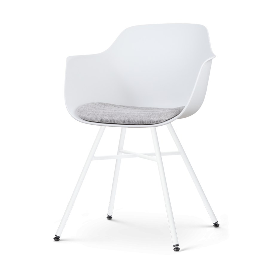 Noa-Liz eetkamerstoel wit met lichtgrijs zitkussen - wit onderstel afbeelding 1