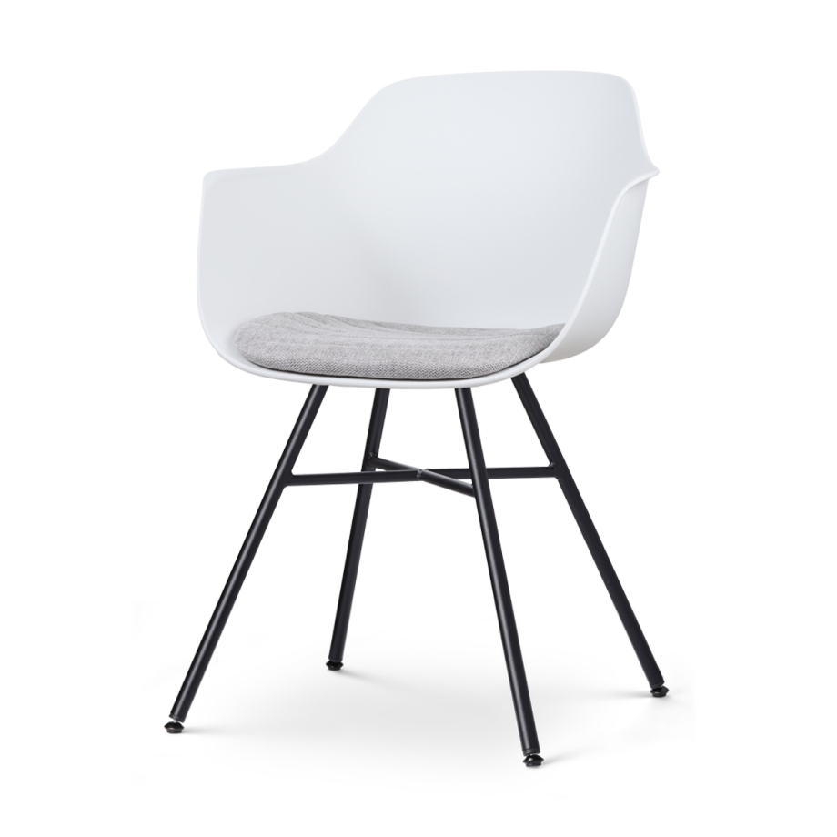 Noa-Liz eetkamerstoel wit met lichtgrijs zitkussen - zwart onderstel afbeelding 1