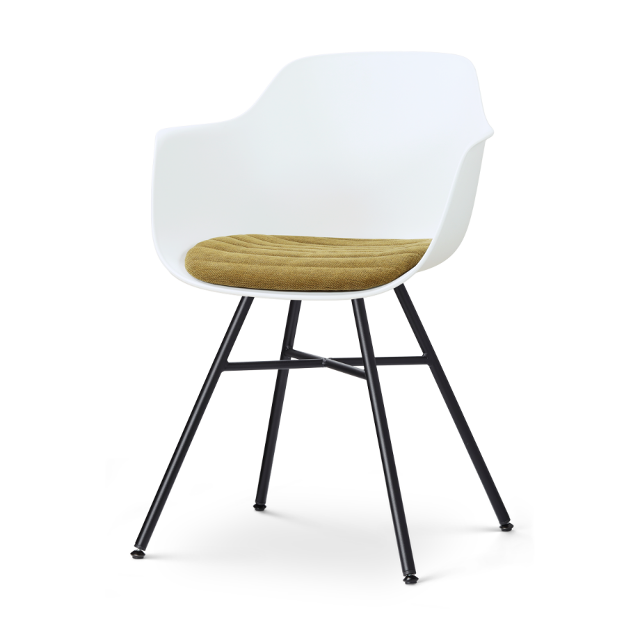 Noa-Liz eetkamerstoel wit met mosgroen zitkussen - zwart onderstel afbeelding 1