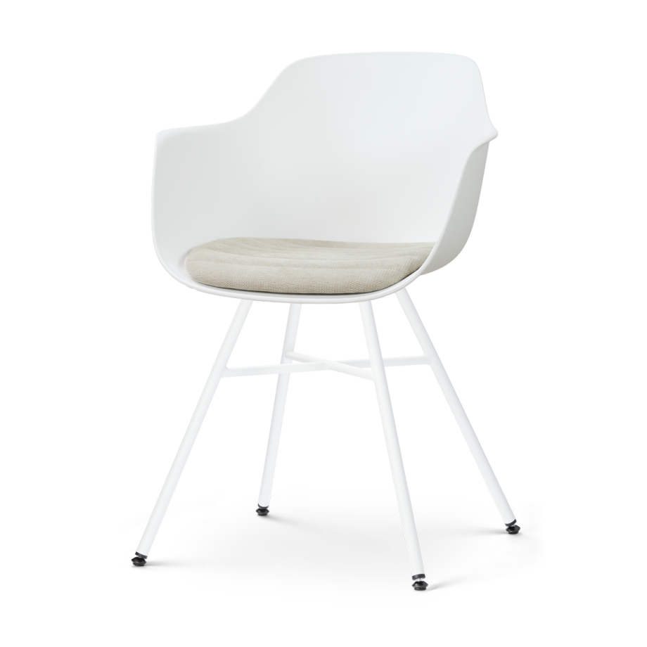 Noa-Liz eetkamerstoel wit met naturelbeige zitkussen - wit onderstel afbeelding 1