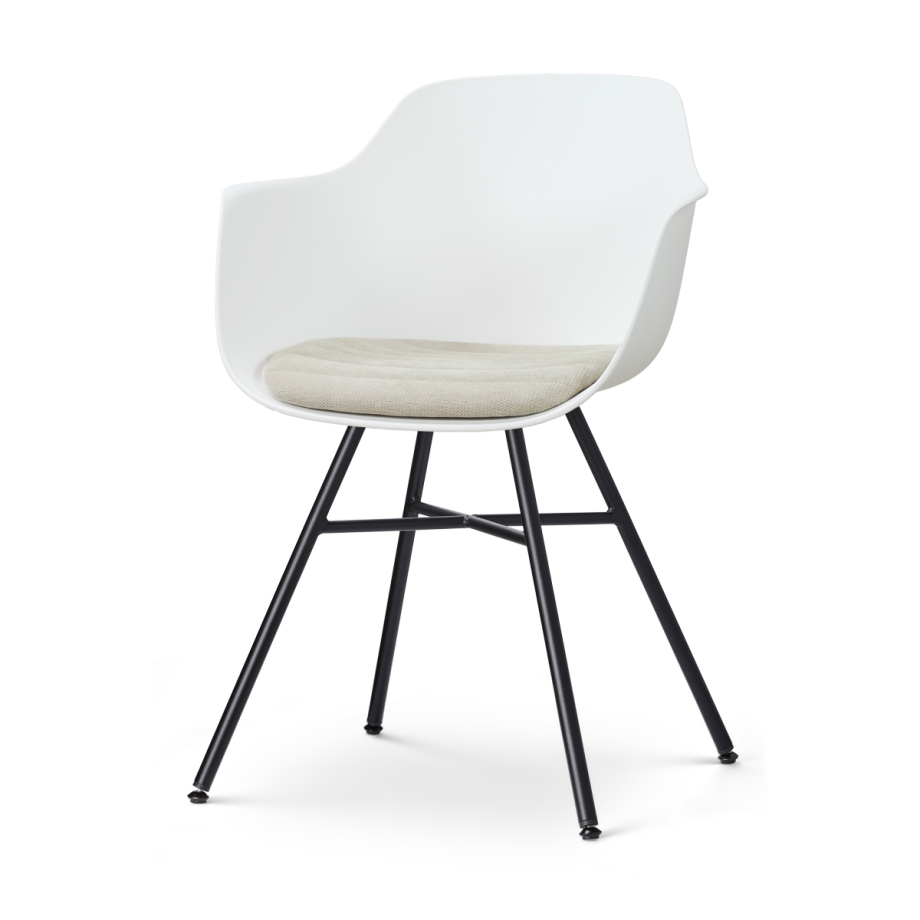 Noa-Liz eetkamerstoel wit met naturelbeige zitkussen - zwart onderstel afbeelding 1