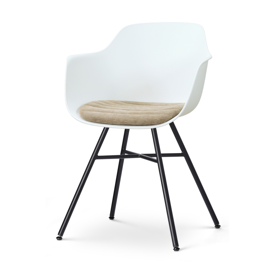 Noa-Liz eetkamerstoel wit met nougatbruin zitkussen - zwart onderstel afbeelding 1