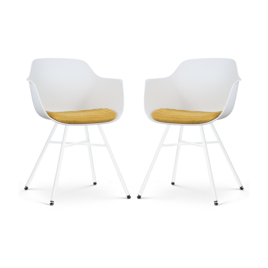 Noa-Liz eetkamerstoel wit met okergeel zitkussen - wit onderstel - set van 2 afbeelding 1