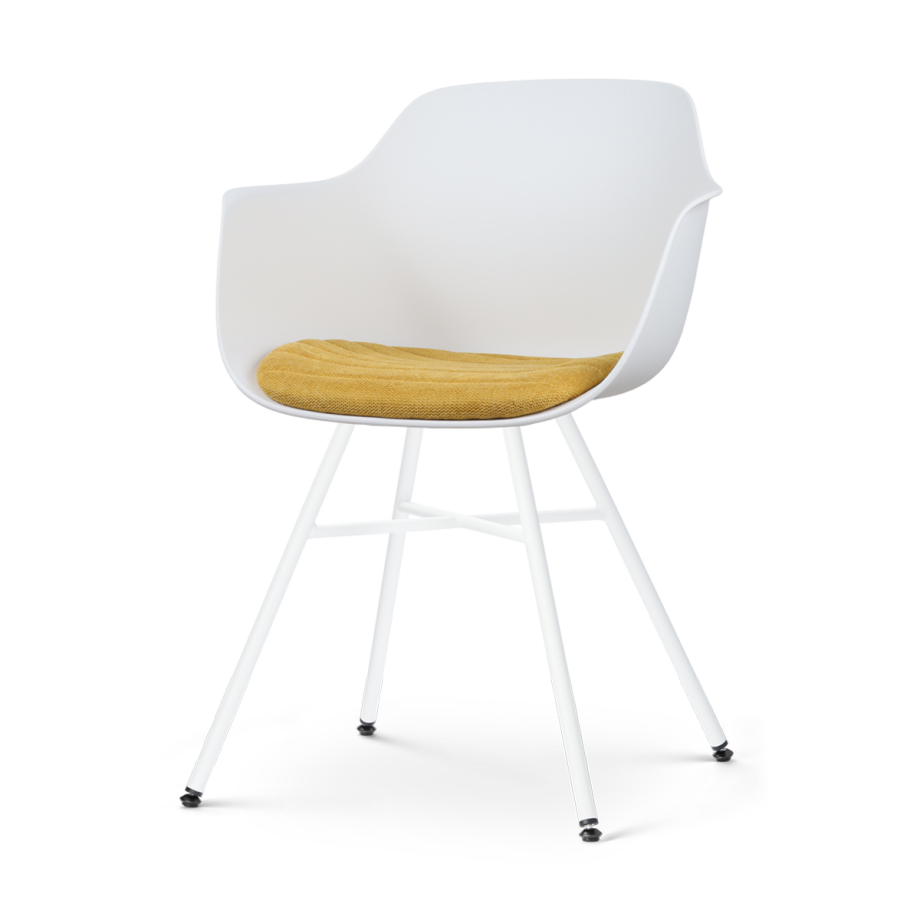 Noa-Liz eetkamerstoel wit met okergeel zitkussen - wit onderstel afbeelding 1