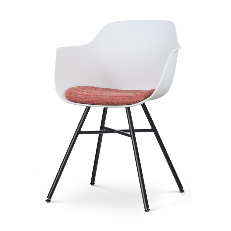 Noa-Liz eetkamerstoel wit met terracotta rood zitkussen - zwart onderstel Noa-Liz eetkamerstoel wit met terracotta rood zitkussen - zwart onderstel afbeelding 1