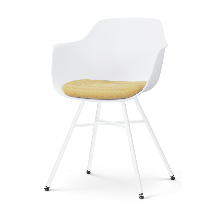 Noa-Liz eetkamerstoel wit met warm oker zitkussen - wit onderstel afbeelding 1