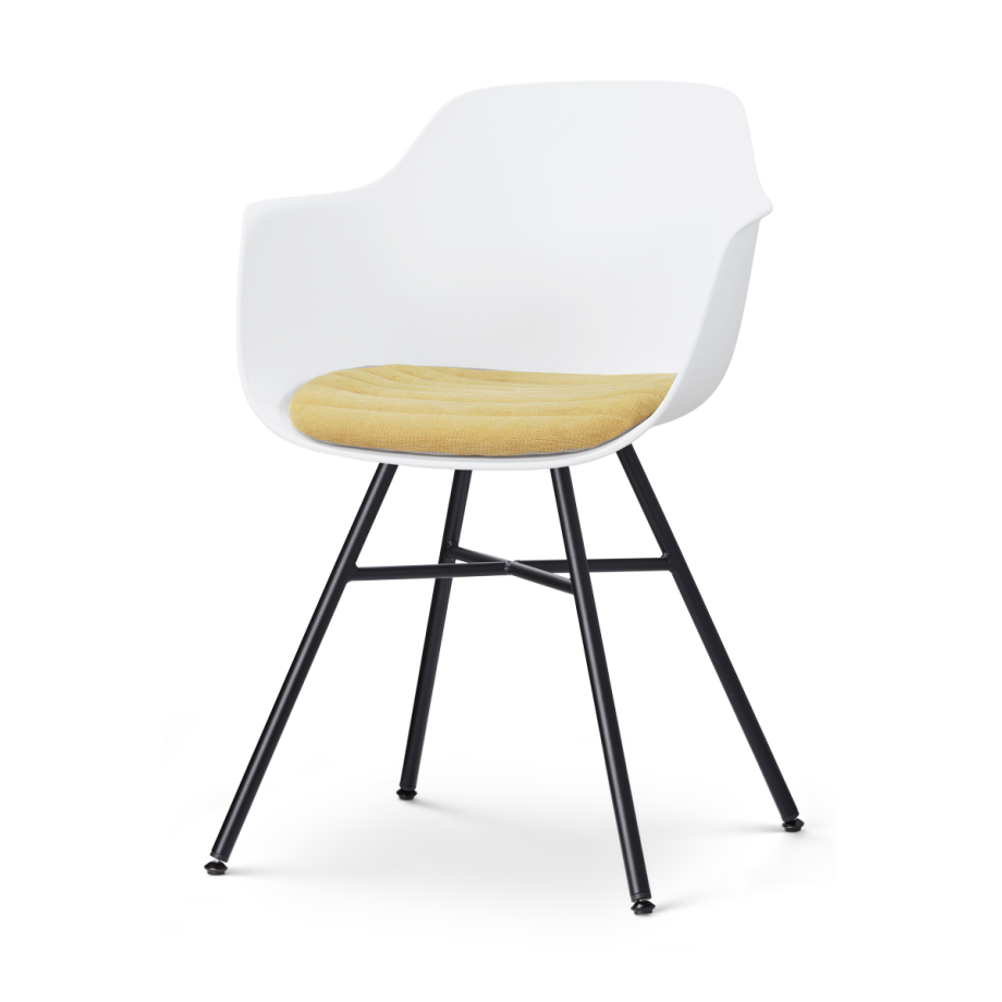 Noa-Liz eetkamerstoel wit met warm oker zitkussen - zwart onderstel afbeelding 1