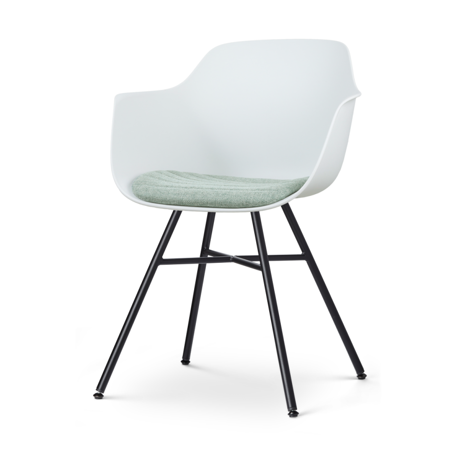 Noa-Liz eetkamerstoel wit met zacht groen zitkussen - zwart onderstel Noa-Liz eetkamerstoel wit met zacht groen zitkussen - zwart onderstel afbeelding 1