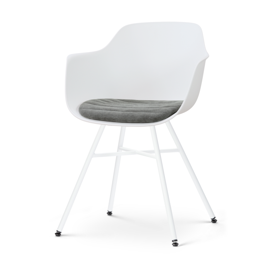 Noa-Liz eetkamerstoel wit met zeegrijs zitkussen - wit onderstel afbeelding 1