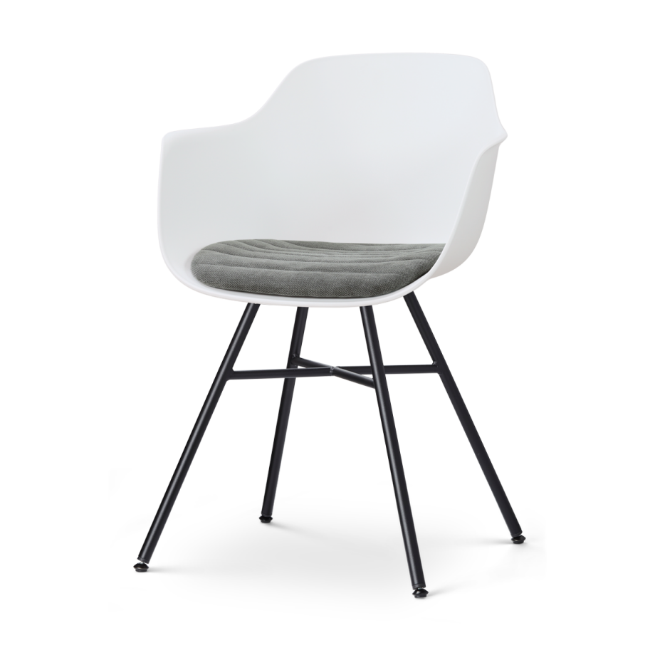 Noa-Liz eetkamerstoel wit met zeegrijs zitkussen - zwart onderstel afbeelding 1